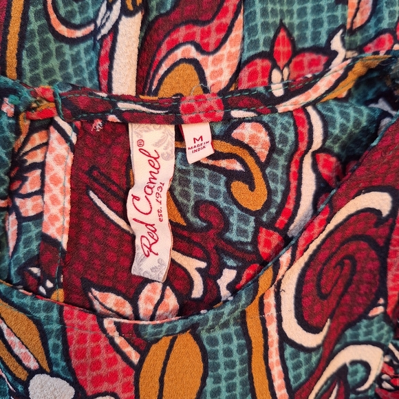 Red camel floral ruffle dress sz medium *C1 - Picture 6 of 6